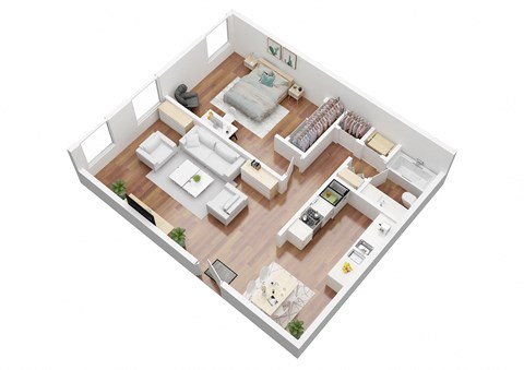 Floor plan for 1 bed, 1 bath, 610 sqft